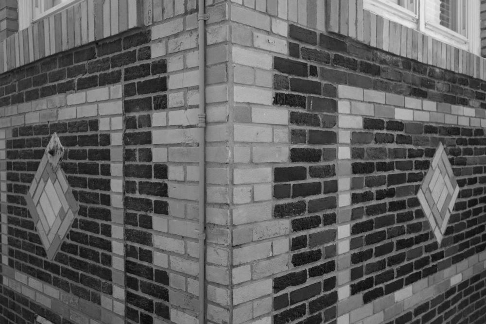 Brickwork detail of a corner of a house, Venice, CA