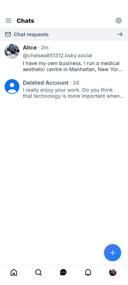 Screenshot showing two chat request threads on my account.
