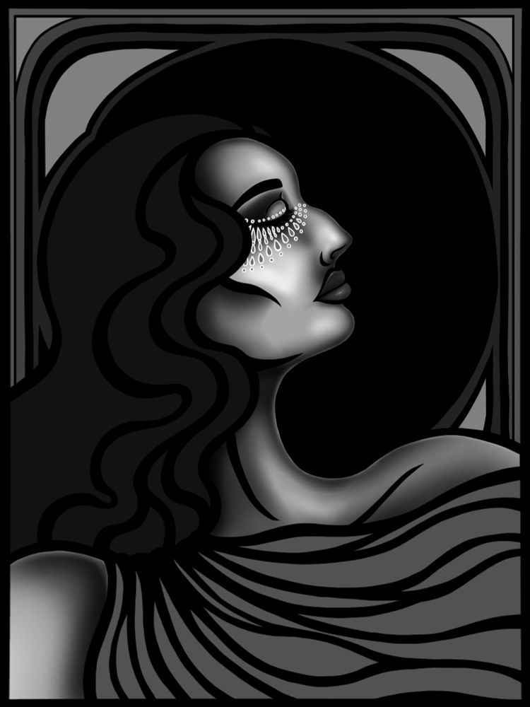 A work in progress digital drawing of a woman in profile