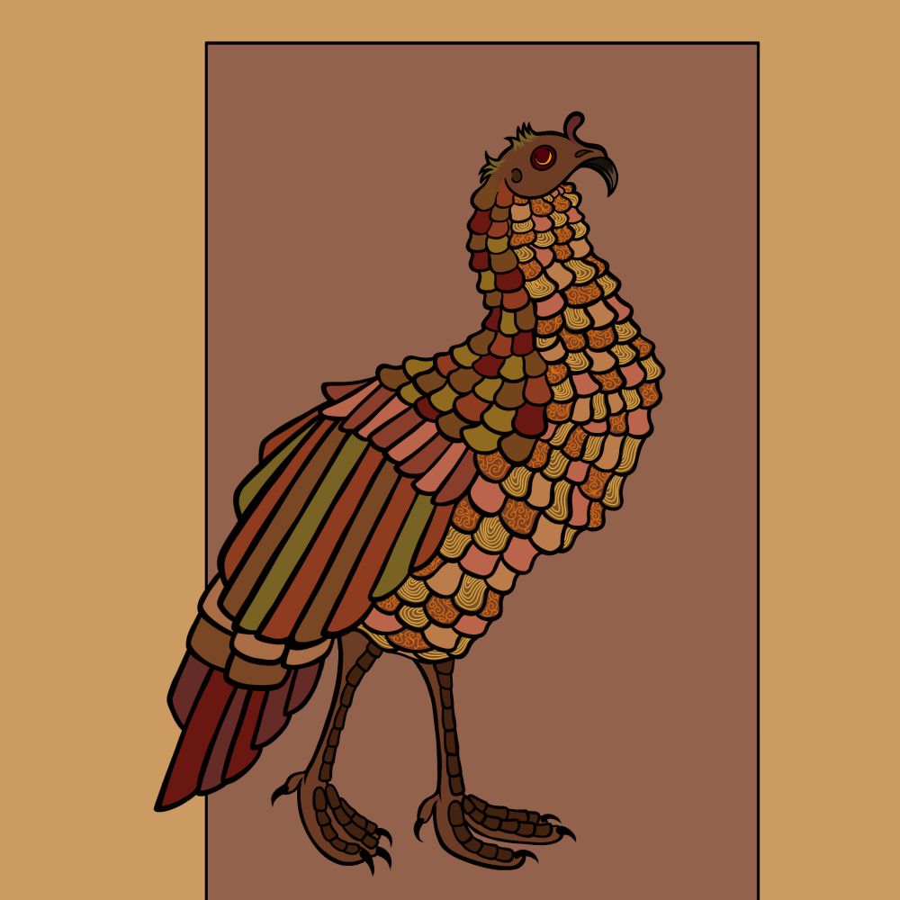 A work in progress digital drawing of a bird, it is colored in brown and other neutral tones.
