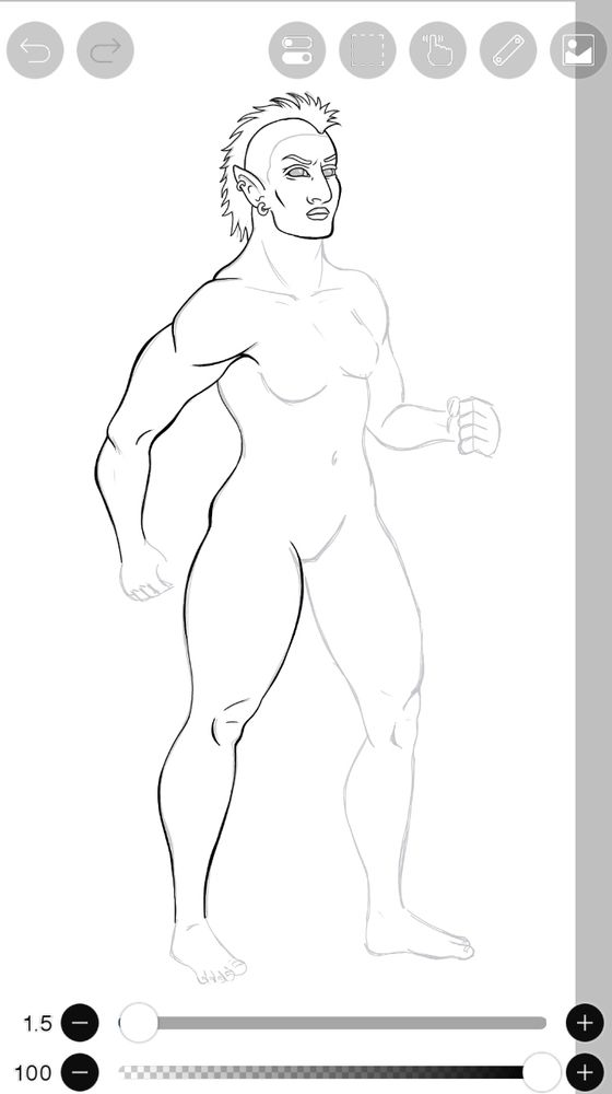 Screenshot of a digital sketch in progress of a dark elf from skyrim