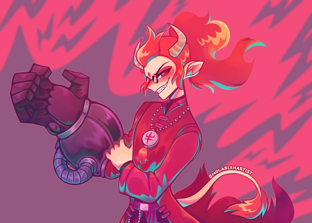 Stylized digital art of LEGO Monkie Kid's Red Son wearing his power glove.