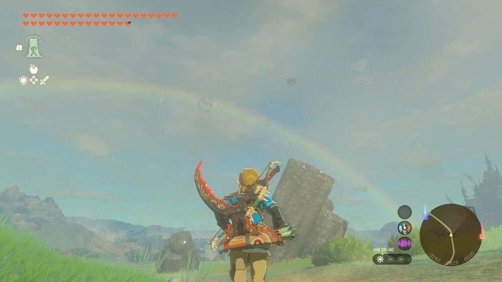 カバンダ探してたら虹がかかった。ブレワイティアキンは景色も綺麗だからついつい見てしまう。寒い地域にいるとオーロラも出るので、ぼんやり見たり、スクショしたり。