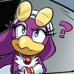 Wave the Swallow, looking confused, next to a purple question mark