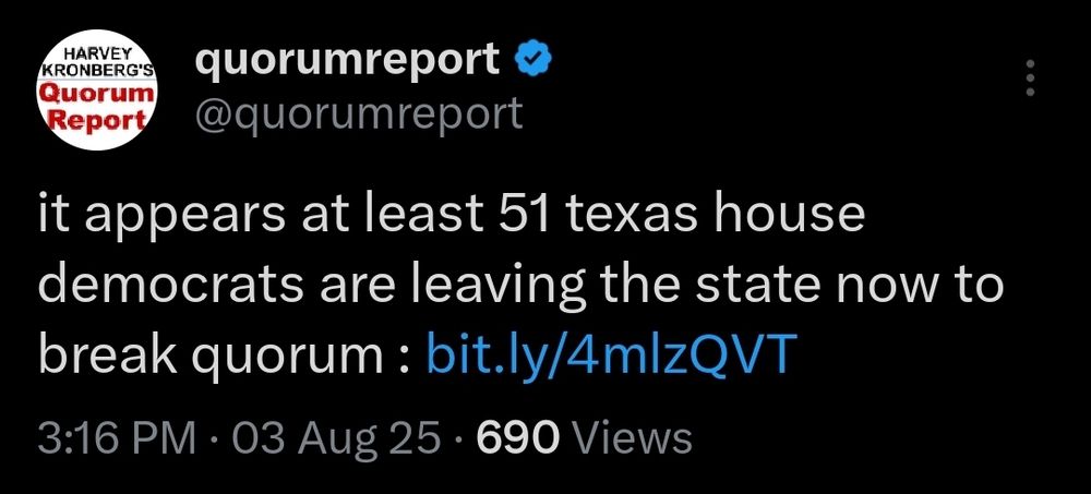 Quorum Report on Twitter: it appears at least 51 texas house democrats are leaving the state now to break quorum : bit.ly/4mlzQVT