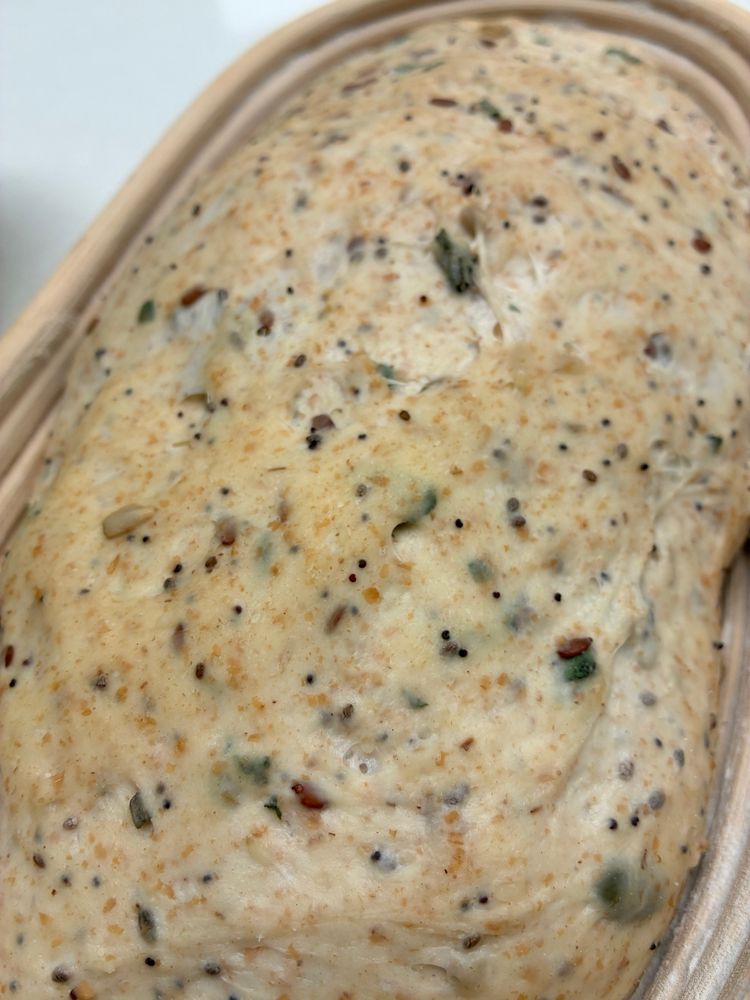 Sourdough in a banneton after 3hrs in the fridge @ 6°C.