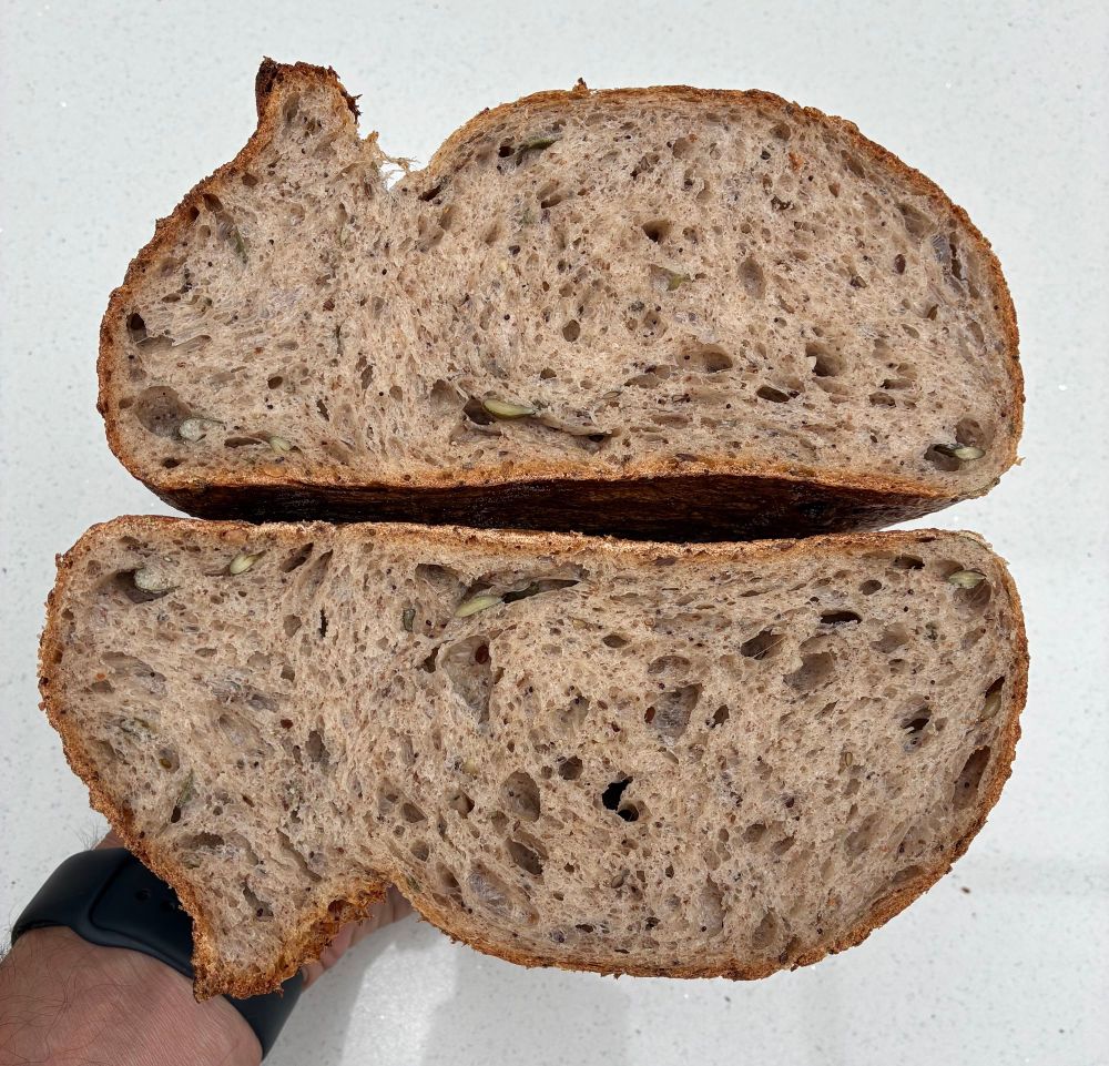 Crumb shot showing texture of loaf.