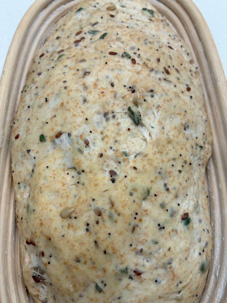 Sourdough in a banneton after 3hrs in the fridge @ 6°C.