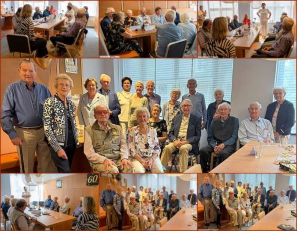 Acht 60- en 65-jarige bruidsparen op de koffie bij de burgemeester.
