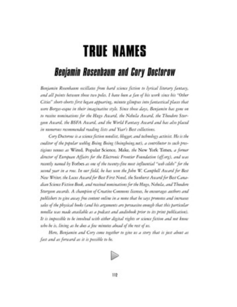 True Names : Benjamin Rosenbaum and Cory Doctorow : Free Download, Borrow, and Streaming : Internet Archive