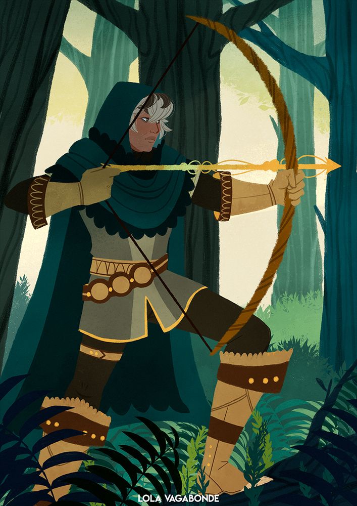 illustration of shura from fire emblem fates with a bow in a forest