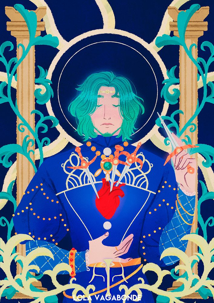 illustration of seteth of fire emblem three houses as a religious icon