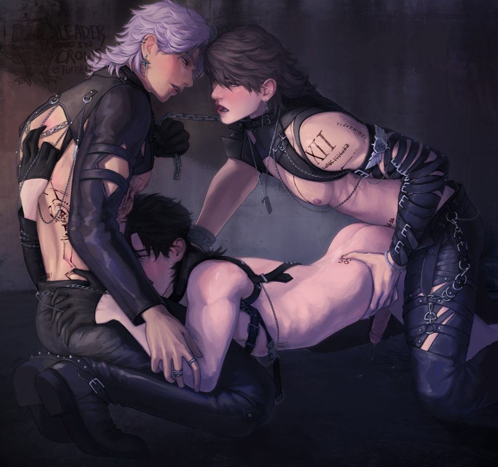 Love and deep space Caleb balls deep in Zayne while he blows Sylus