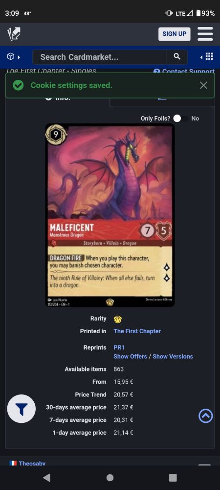 Screenshot of the card Maleficent - Monstrous Dragon from Lorcana