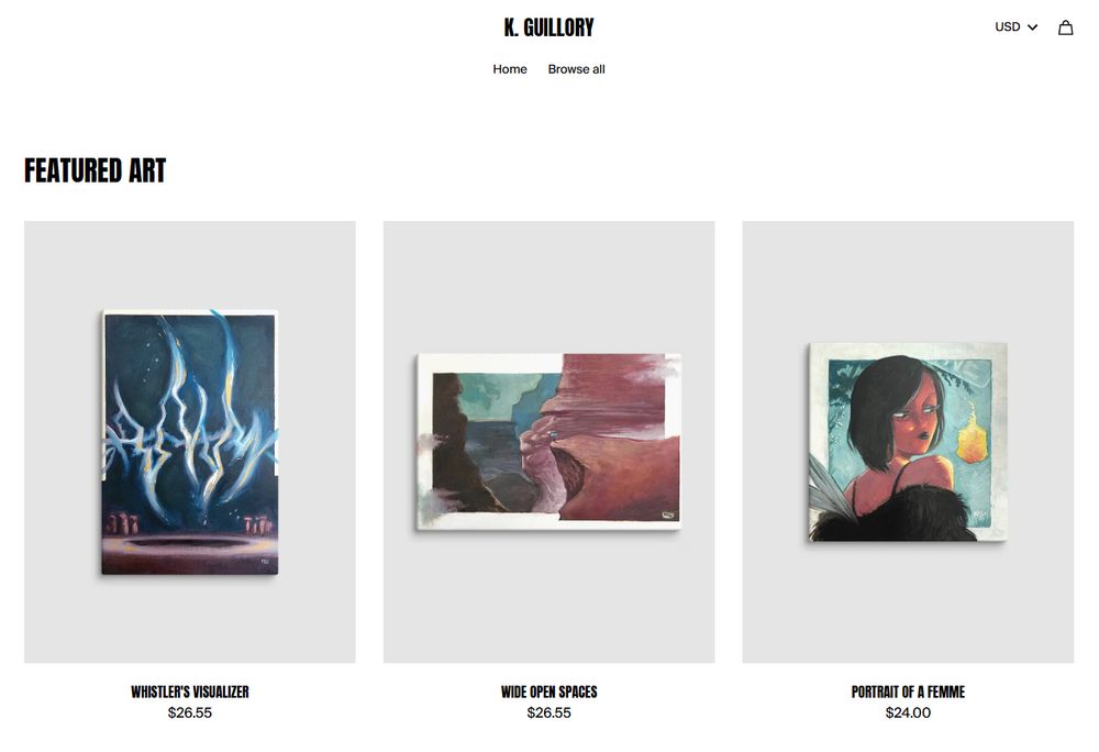 an art print shop on fourthwall with paintings