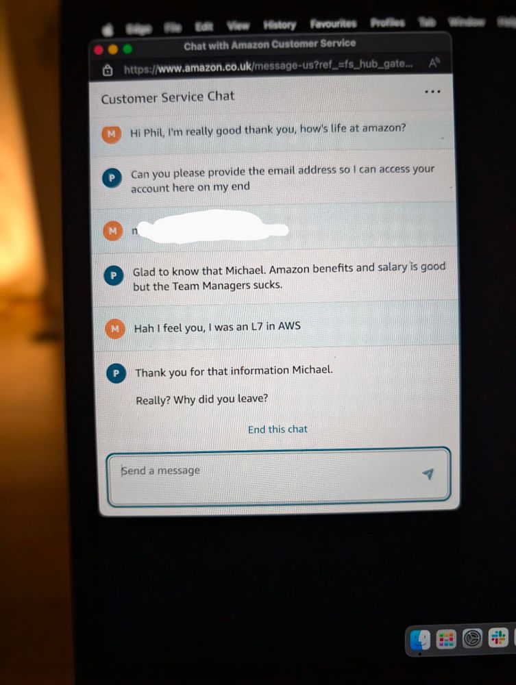 A customer chat screenshot where the Amazon employee is a bit too honest. 