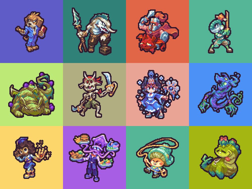 A 4x3 grid featuring various characters from the game "Cross Blitz".