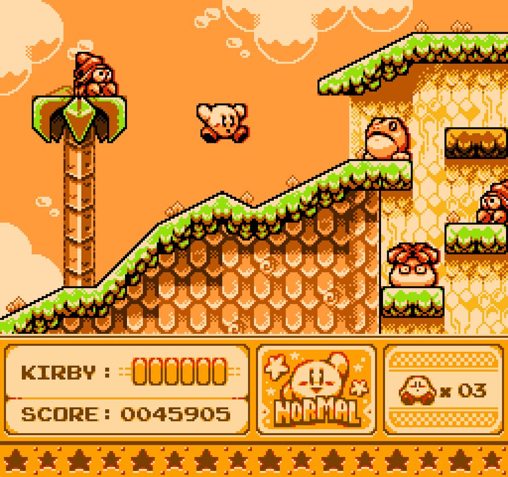 A pixel art mockup of a redesigned scene from Kirby's Adventure.