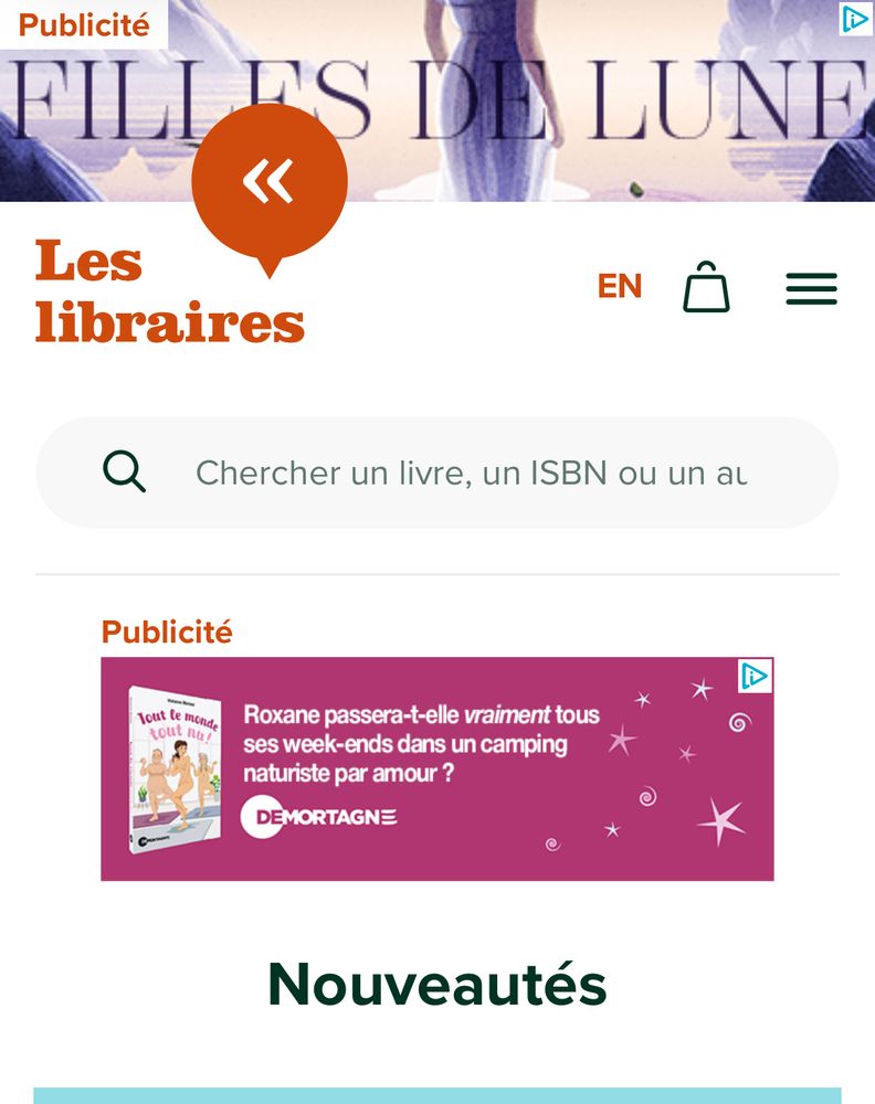 Publicité sur un livre où