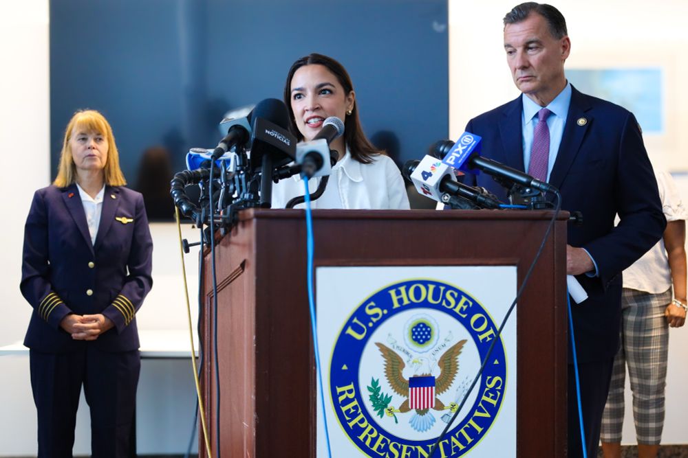 Rep AOC speaks at Press Conference at Vaughn College