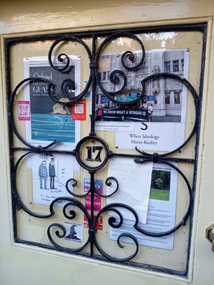 Door covered in transphobic garbage (posters, stickers,etc.)