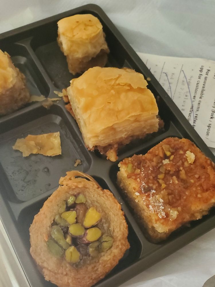 Tray with an assortment of Lebanese pastries and baklawa 