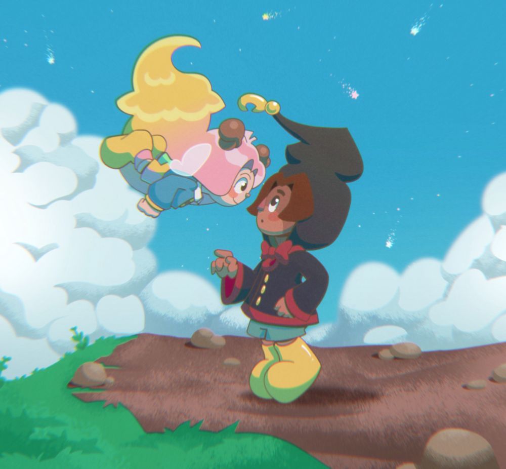 Donut flying up to Bucket in an homage to Ponyo