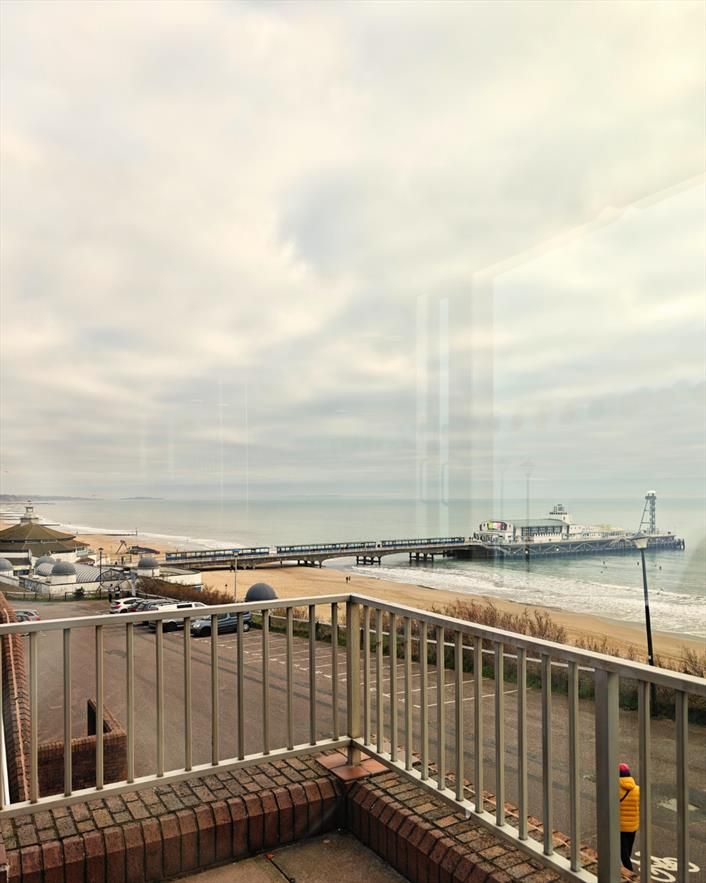 A picture of the beach and pier, taken from the Bournemouth International Centre