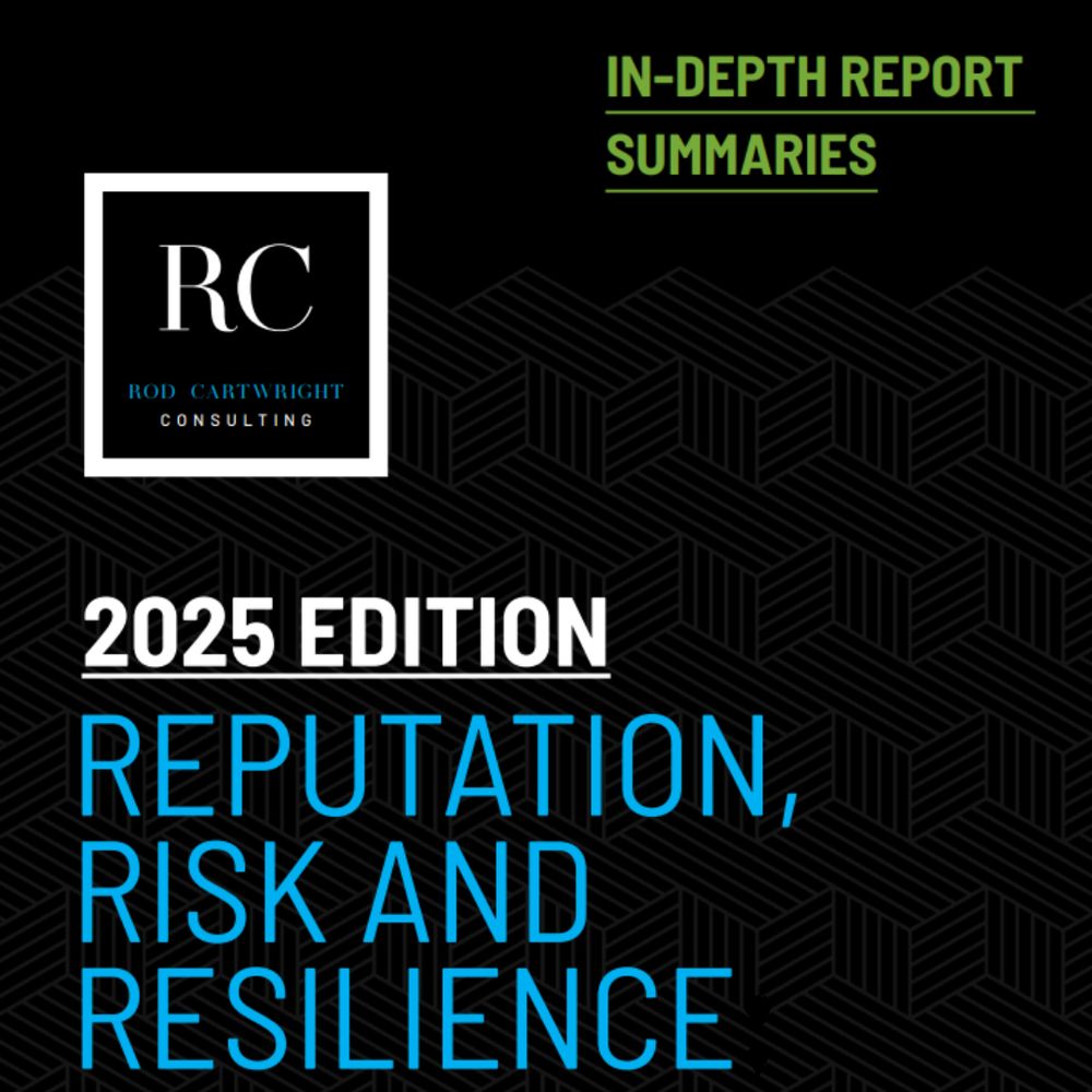 Front cover of the 2025 edition of the Reputation, Risk and Resilience report by Rod Cartwright Consulting.