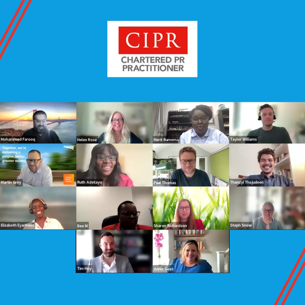 CIPR Chartered logo. Images of the 14 members who recently got chartered 