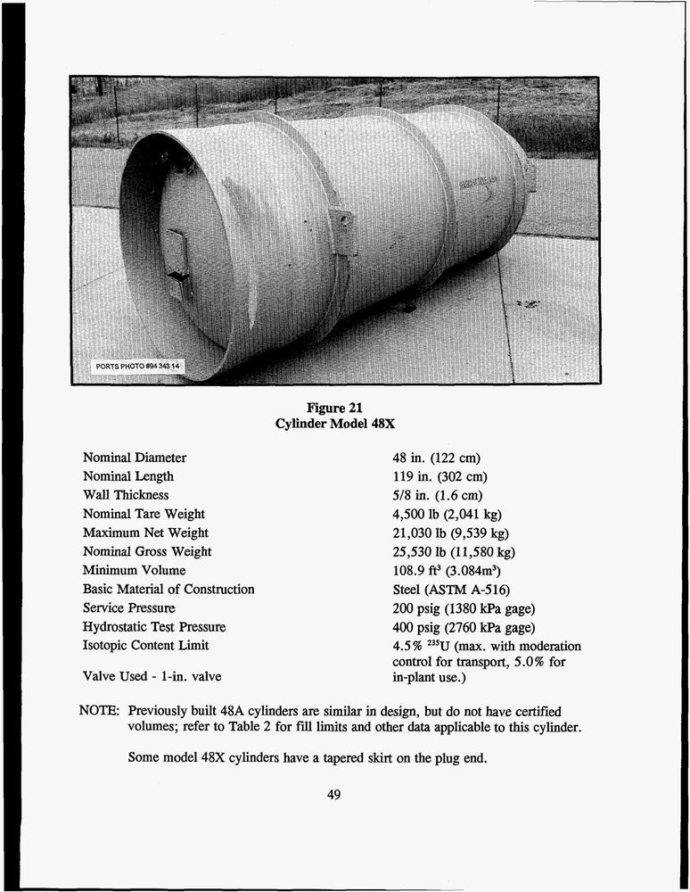 Specification sheet for 48X container: Diameter: 48