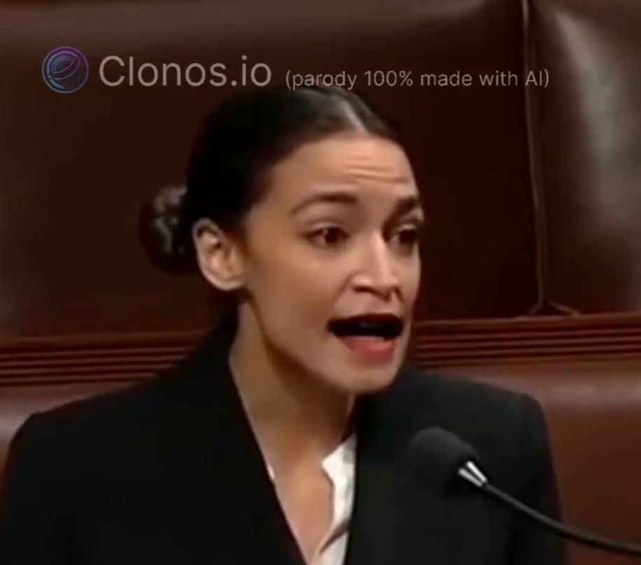 Screenshot of Bad ai faked video of AOC