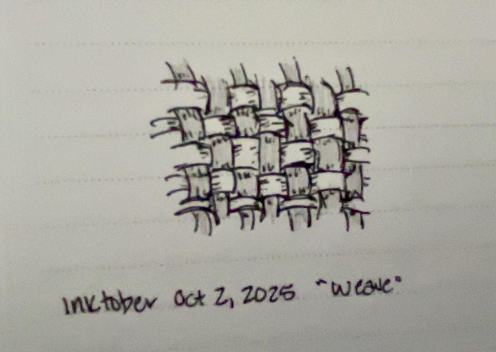 Picture of a basket weave with the title “Inktober oct 2, 2025 “weave””