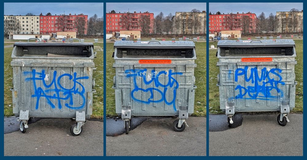 Trashcan Triptych / Message in 3 Mülleimern
#berlin #tempelhoferfeld #streetart #noafd #fcknzs 