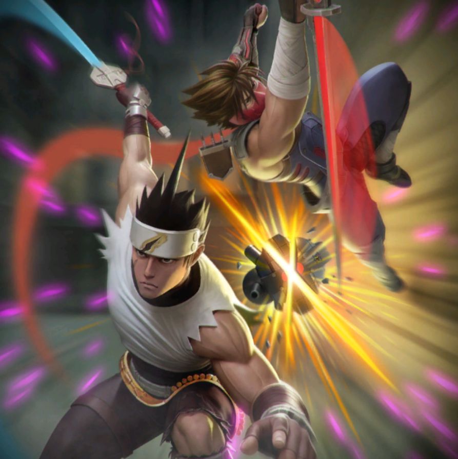 Card art of Hayato (left; from Star Gladiator) and Strider Hiryu (right; from Strider) in TEPPEN's "Eternal Heroes" Card Pack