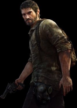 A picture of Joel Miller from The Last of Us posed with his gun drawn, looking directly at the viewer