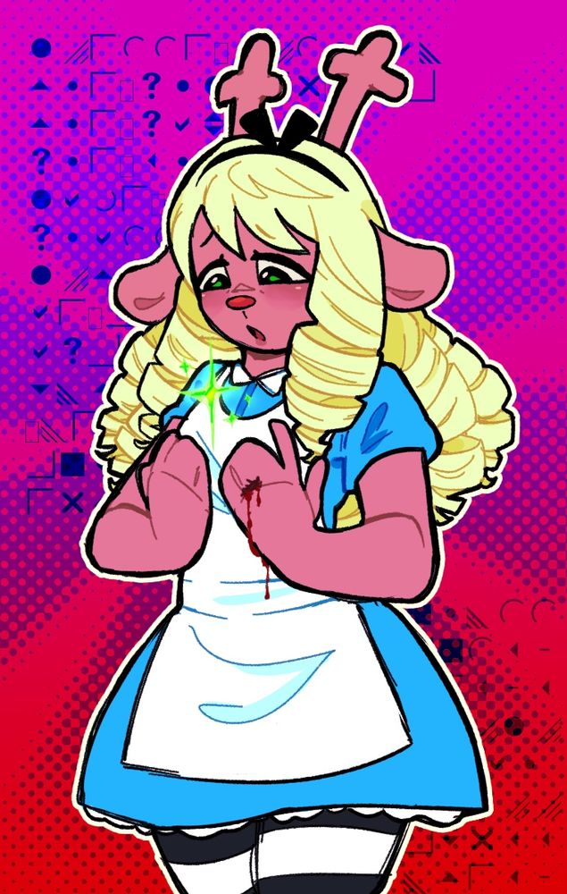 Deltarune’s noelle holiday dressed in Alice and wonderland cosplay with green magic in her hands 