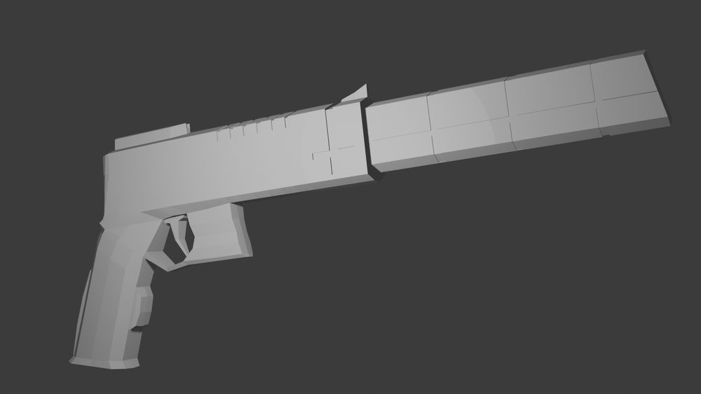 3D model of a magnum Revolver called the 'Theodicy Handcannon .50'. Untextured view from the side.