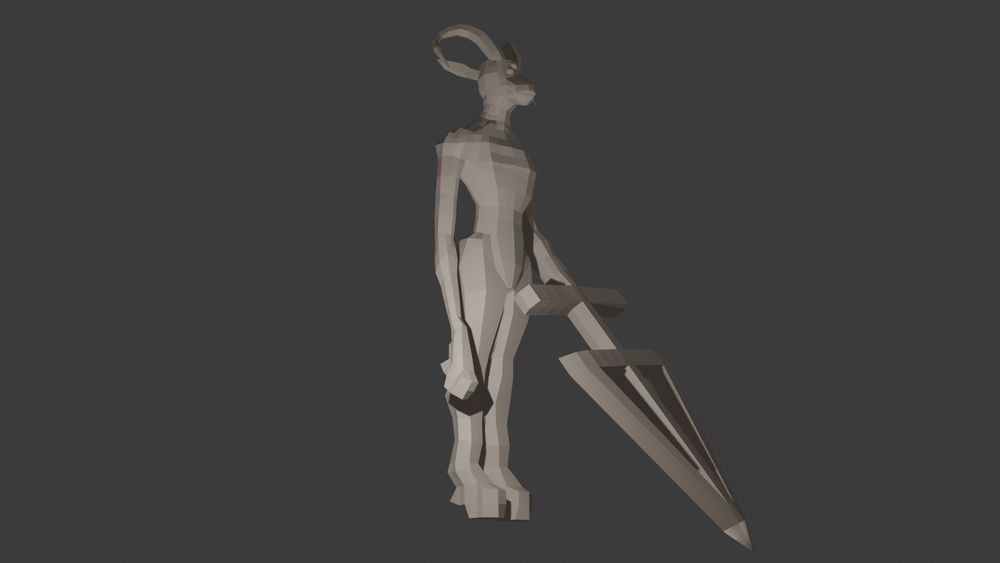 3D mesh of a goatman homunculus from the right, standing upright.