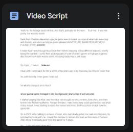 Picture of a google doc file named Video script