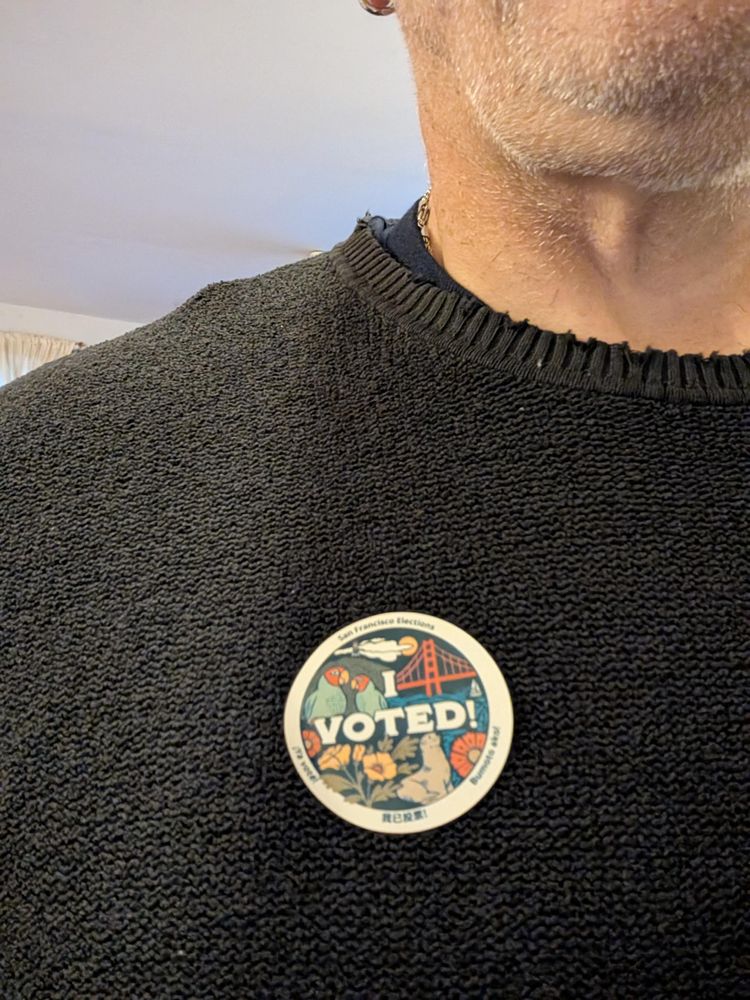 My chest with my SF elections "I Voted!" sticker