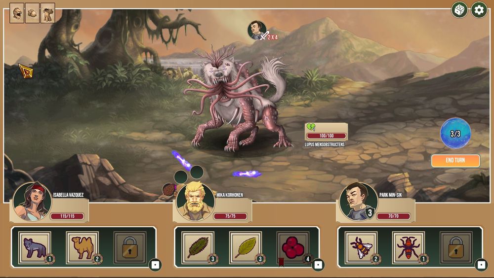 Three bio-magicians fighting a mutated wolf
