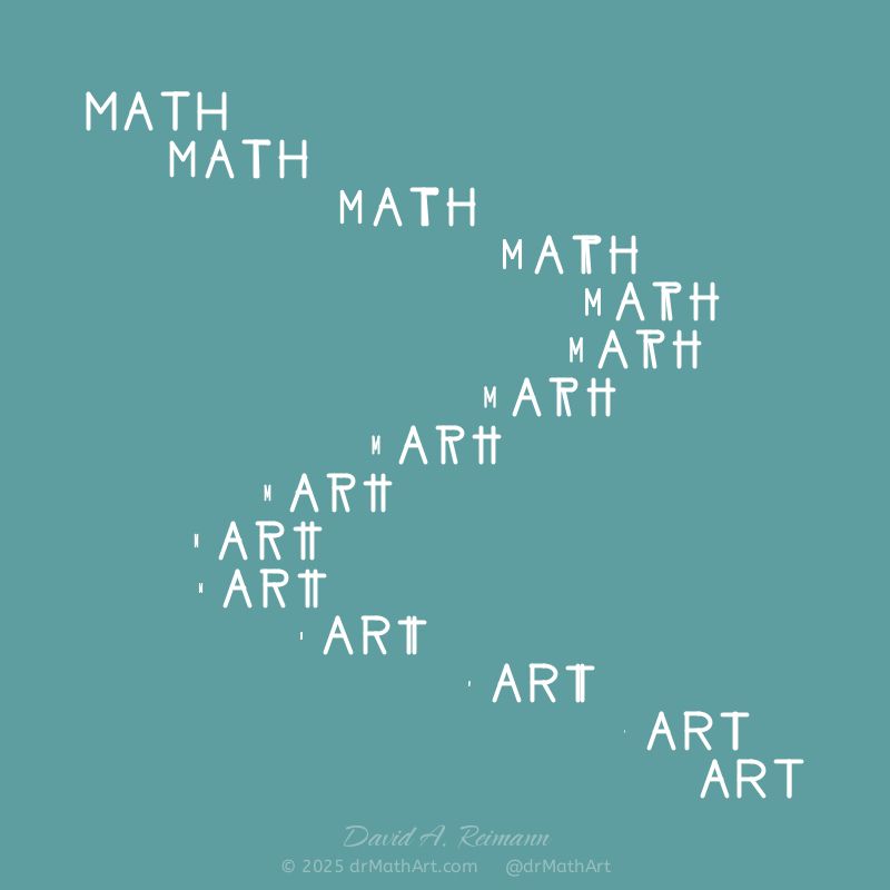 The word MATH is transformed into the word ART along a meandering path from the top left to bottom right.