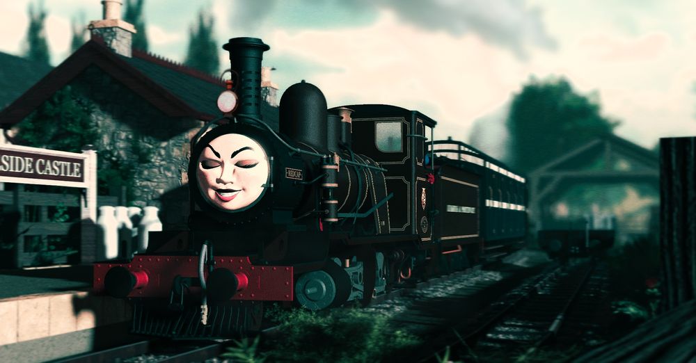 LLW Myth Class 'Redcap' sidles through Waiteside Castle with a passenger train in the 1970s. The station had been redeveloped with new track and a new track plan