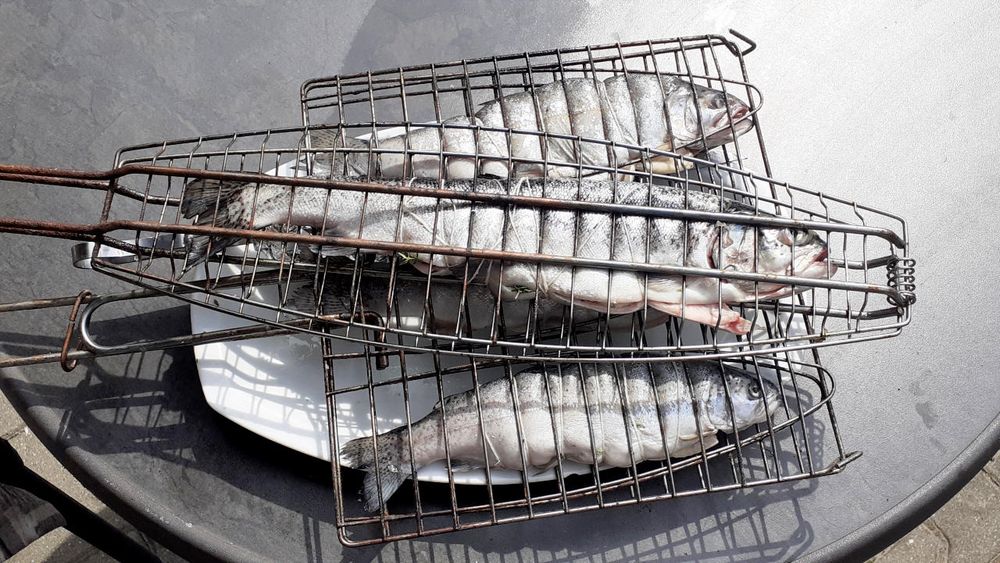 Freshly caught trout grilled to perfection. Grilling in November is unusual, but tasty!