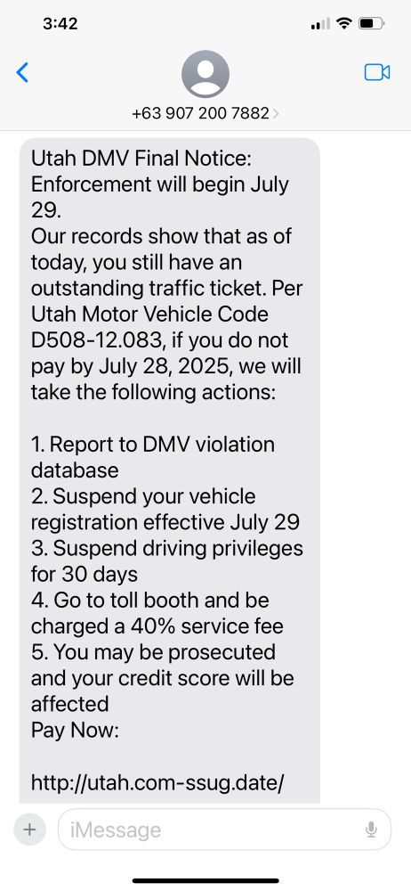 Fake DMV text trying to scam me