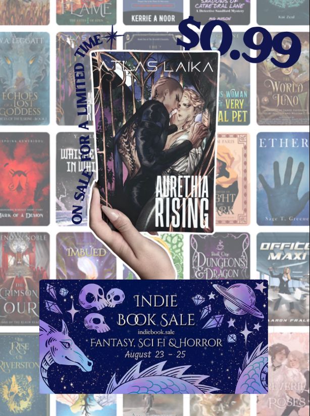 Promotional image of Aurethia Rising accompanied by a backwash of other discounted books with the text: on sale for a limited time $0.99