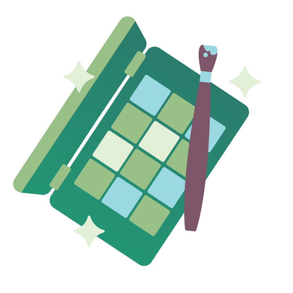 A paint pallet with a paintbrush on top 