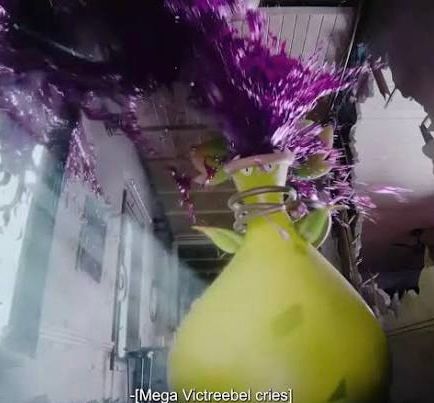 Mega-Victreebel (a big, fat monster plant) spewing purple venom with the caption “mega-victreebel cries” 