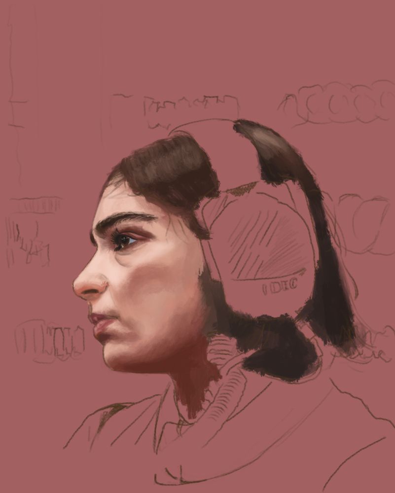 In-progress digital artwork of the racing driver Jamie Chadwick
